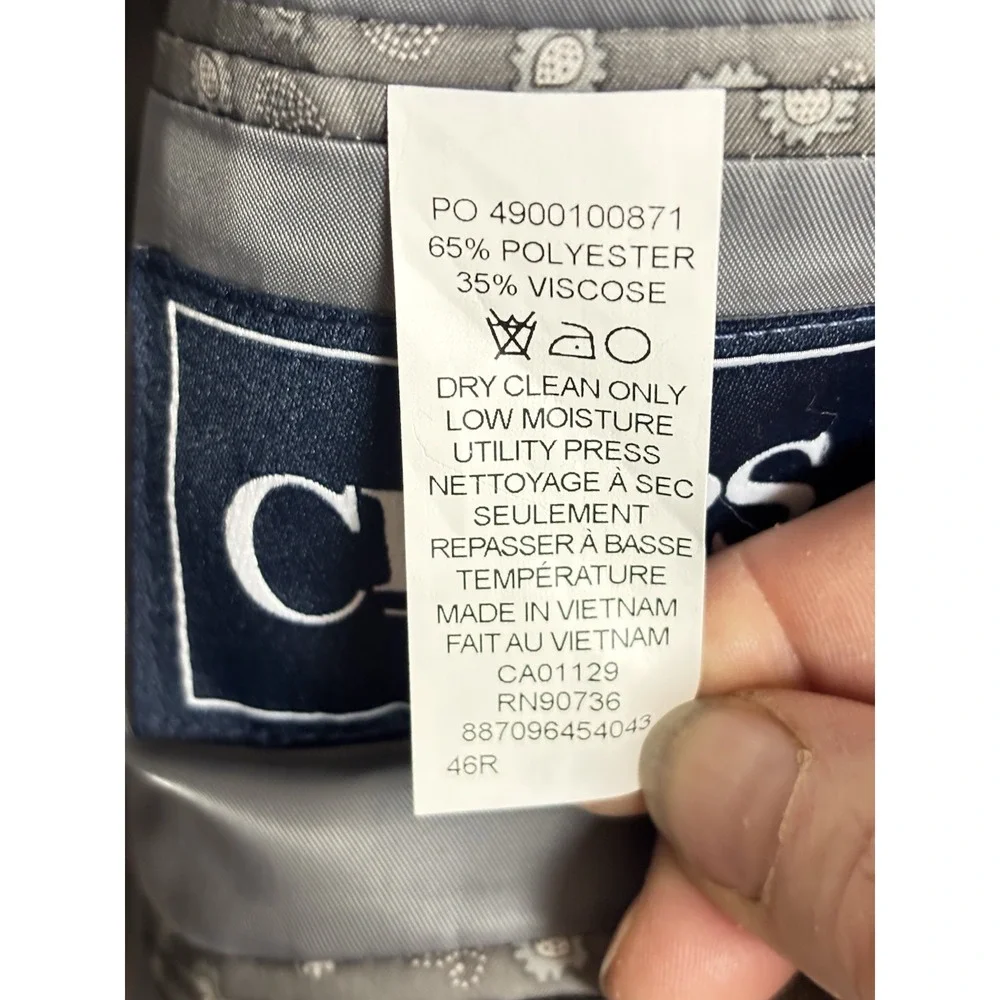 Chaps Men's 46R Windowpane Sport‎ Coat Blazer Jacket Gray Blue Business Classic